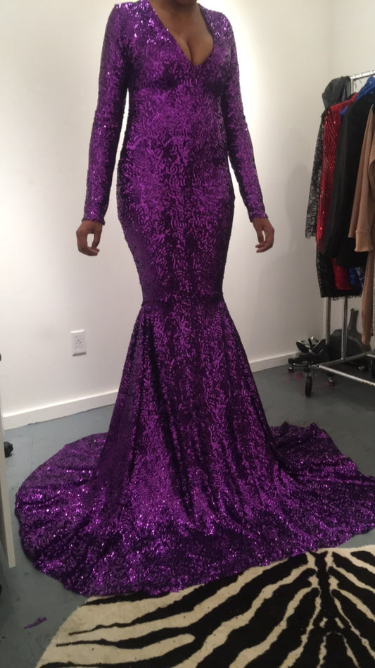 Long Sleeve Sequin Mermaid Gown